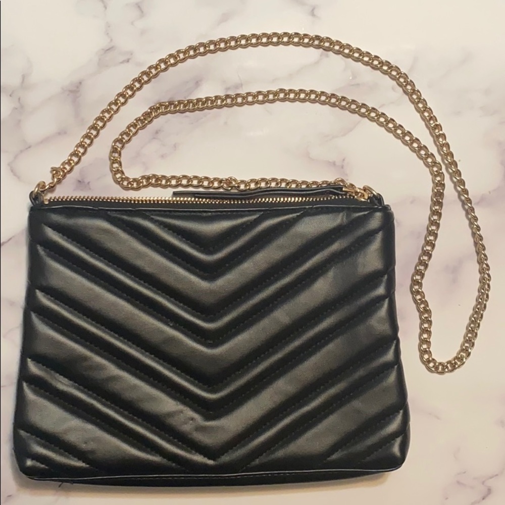 Quilted Black And Gold Shoulder & Crossbody Bag